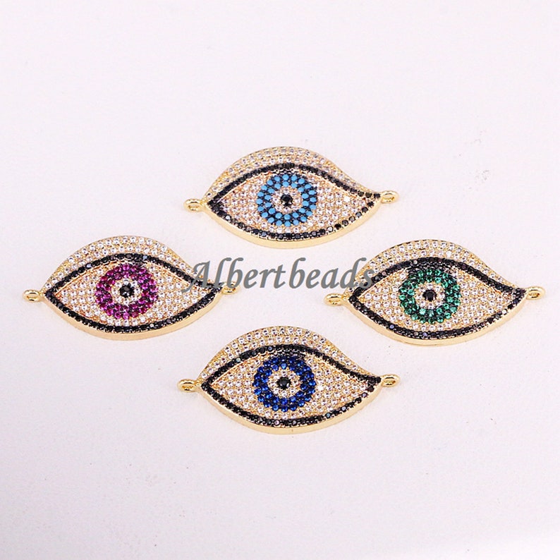 AZYZ325-0155 Evil Eye Connector Metal Pave CZ Bead for Jewelry Charms Spacer Beads 10PCS