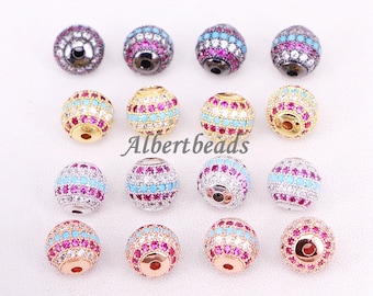 AZYZ316-5494 DIY joyería fabricación pulsera CZ latón metal micro pavé cúbico Zirconia bola redonda Bea d Spacer perlas hallazgos 20PCS