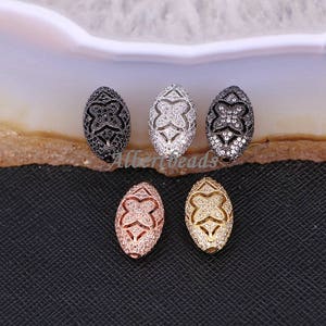 A183-9619 DIY Jewelry Spacer Beads Rhodium/Gold/Rose Gold/black High Quality Micro Pave CZ Copper Hollow Oval Beads 10PCS