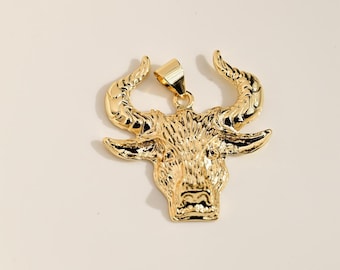 5pcs, Gold Plated Cow Head Pendant Charms, Bull Charm,  DIY Jewelry Making 43x41mm