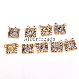 10PCS, Engraved Square Pendant-Women Jesus Christ Mary Greek God Gold Jewelry Gift