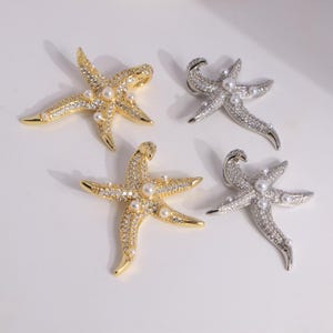 5PCS, 18K Gold Plated Starfish Charm,Micro Pave CZ Sea Life Pendant, Pearl Starfish Pendant, Sea Life Charm,DIY Jewelry Making Supplies
