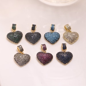 5-10pcs, Zircon Heart Pendant Charm, CZ Micro Pave Heart Shape Pendant, Gold Plated Brass Heart Pendant Charm, 16x22mm