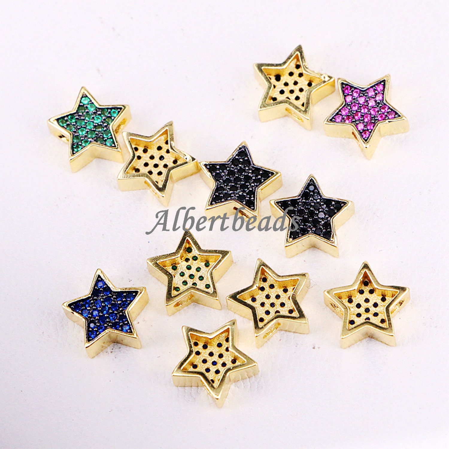 マーク　makestar AZYZ330-2696 Gold Plated Zircon Star Beads CZ Zircon Mini