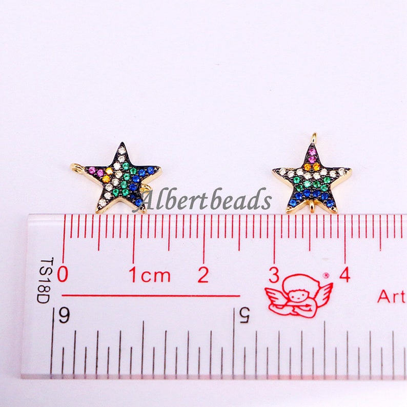 10PCS Micro Pave CZ Copper Connector Beads DIY Jewelry Findings A340-3499 Rainbow Crystal Zircon Star Beads Jewelry