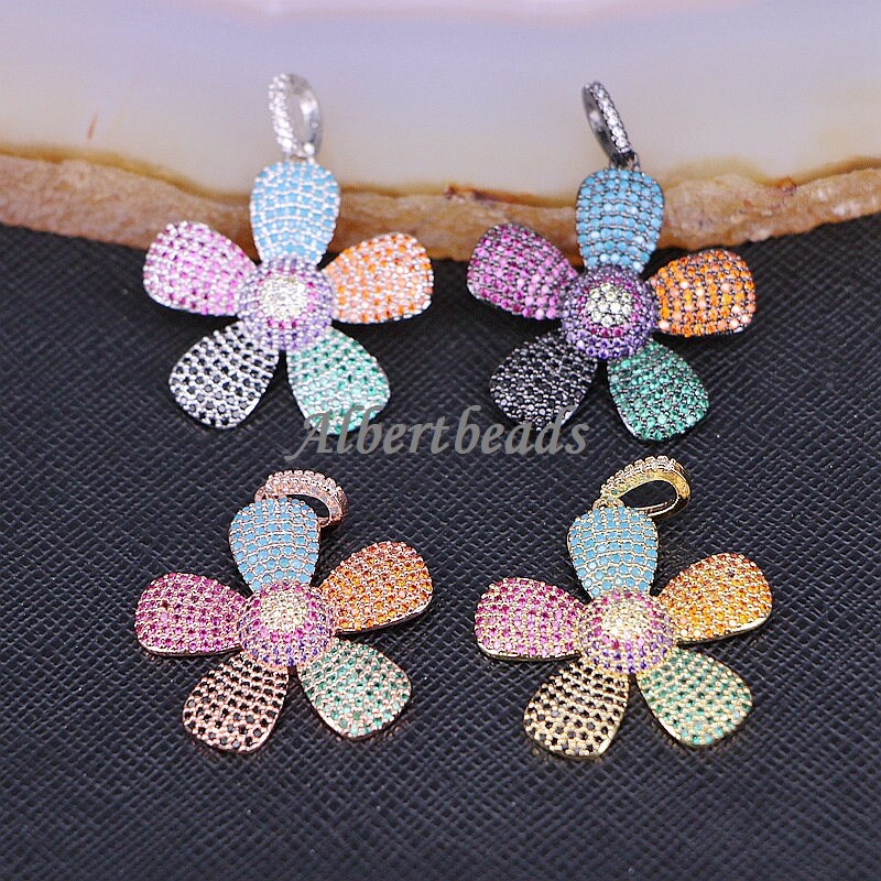 小物 aee AZYZ179-0530 Micro Pave CZ Flower Pendants, Multi Crystal