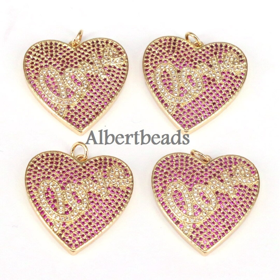 love❤️mini 5PCS, Fuchsia CZ Micro Pave Love on Heart Shape Pendant,cubic
