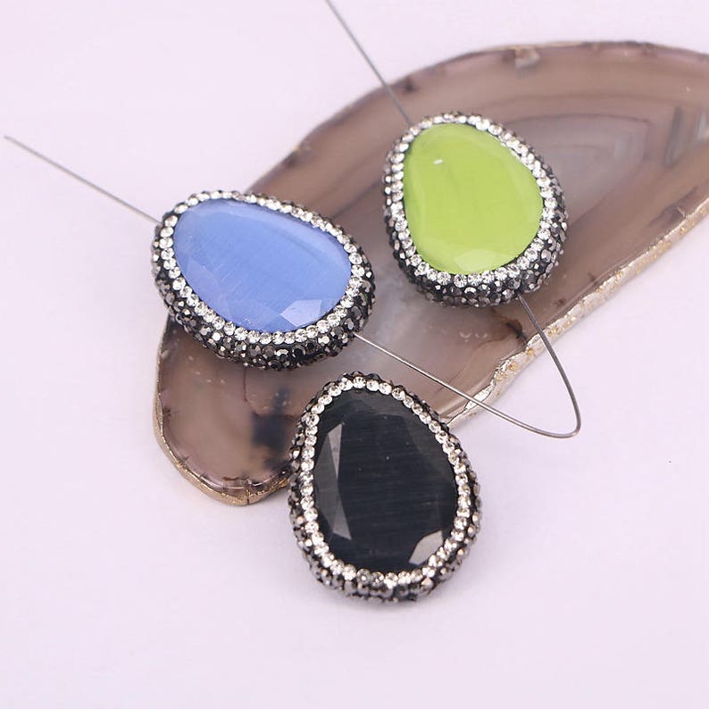 Mix Color faceted stone beads with side hole pave rhinestone gemstone beads pendant connector jewelry finding beads 510PCS