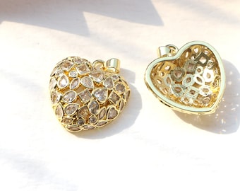 5PCS, CZ Micro Pave Heart Pendant, 18K Gold Filled Cubic Zircon Heart Pendant, Heart Charm, Necklace Charm, High Jewellery