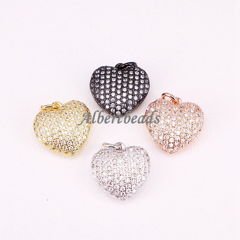 AZYZ296-9911 Micro Pave CZ Full Stone Heart Copper Charms AZYZ296-9911 Micro Pave CZ Full Stone Heart Copper Charms
