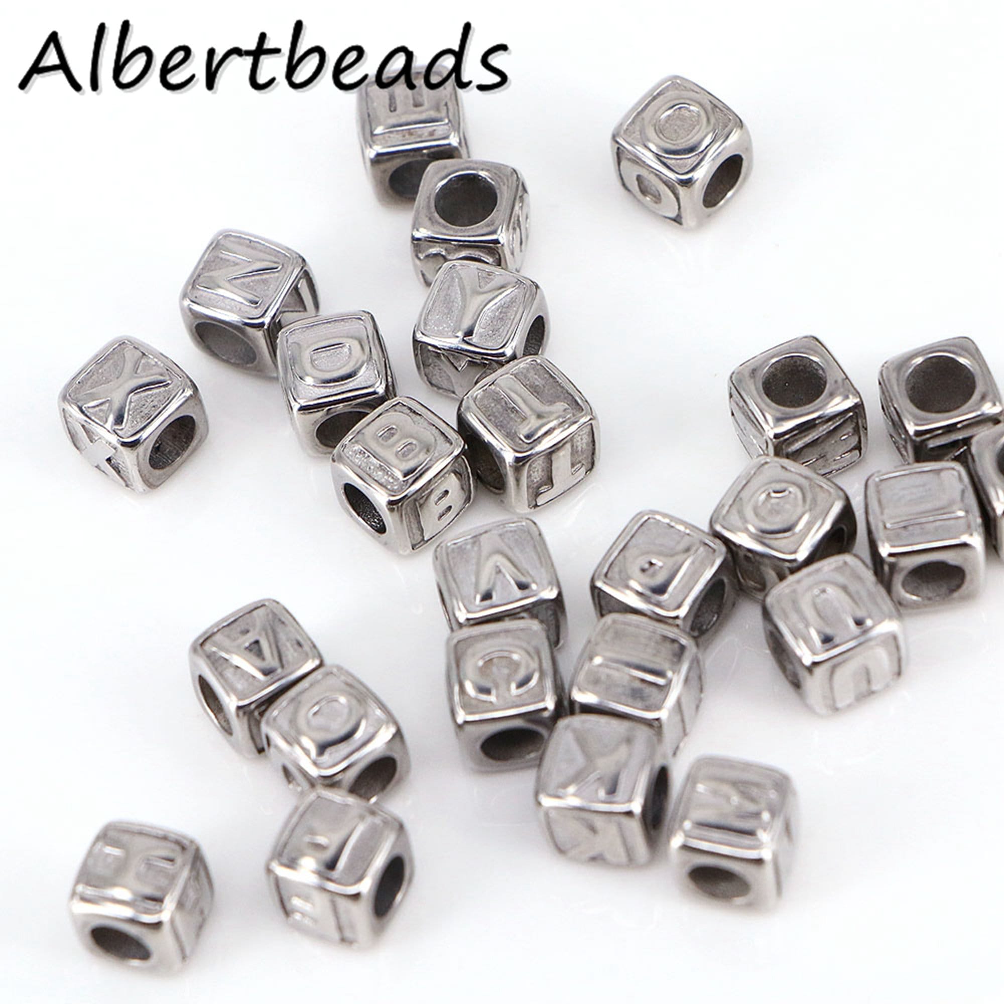 UNICRAFTALE 30pcs 304 Stainless Steel Square Letter Slide Charms Letter  Beads Letter.X Silver Tone 8x3mm Hole Alphabet Beads for Slide Wristbands  Bracelets Jewelry Making 9x8x4mm 