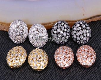 A183-9871 metal cúbico Zirconia hueco oval forma spacer perlas CZ Micro Pave joyería para pulsera encanto haciendo 5PCS