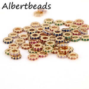 30-50PCS, Gold CZ Micro Pave Rondelle Big Hole Spacer Beads, Large Hole Spacer Beads, Sliding Beads for Charm Necklace Bracelet, Accessory