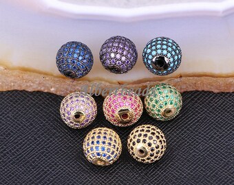 A183-9787 Moda CZ ronda bolas de disco, cobre micro pave cúbico Zirconia metal perlas DIY joyería pulsera collar 10PCS
