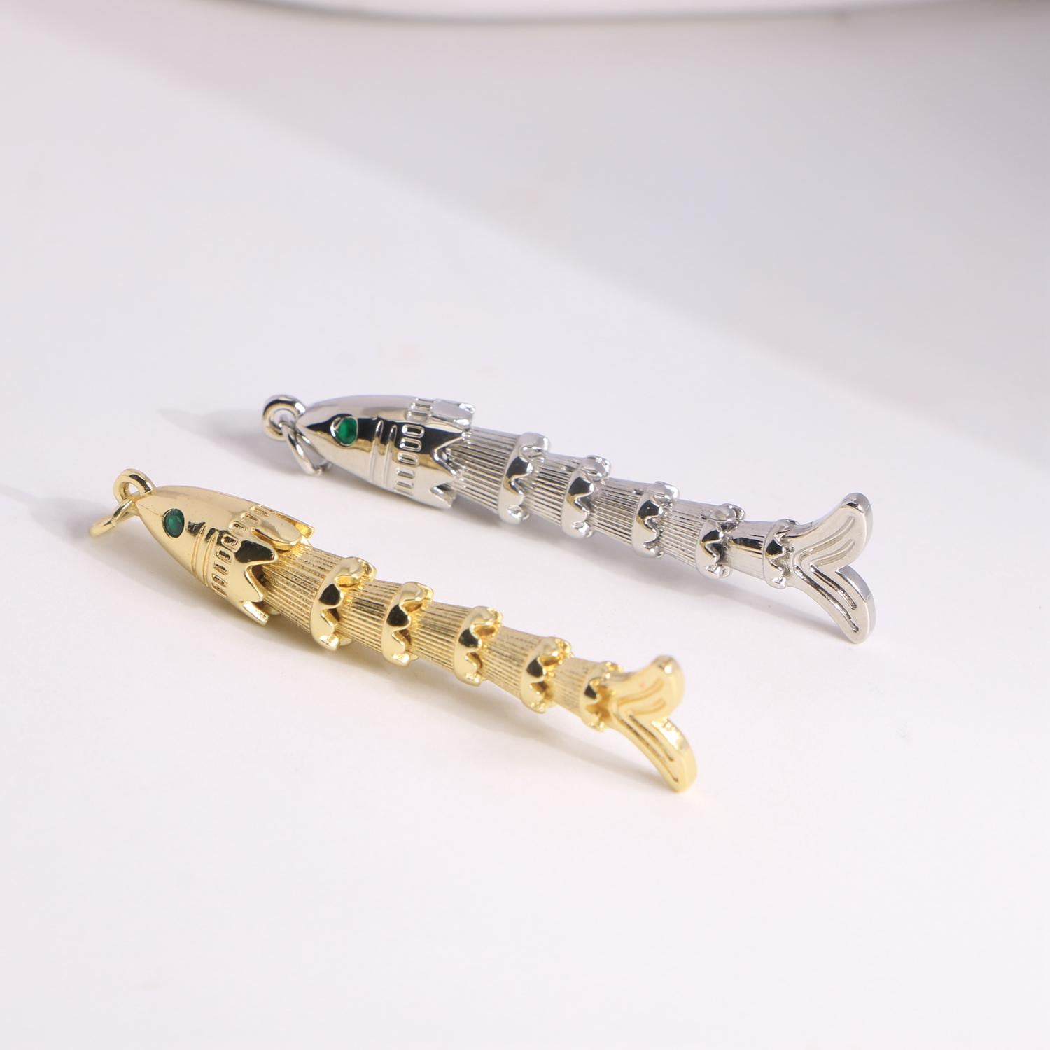 10個、金メッキCZフィッシュチャーム、フィッシュペンダント、DIY 