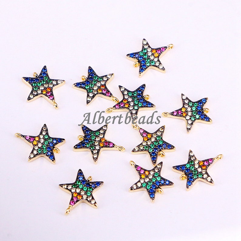 10PCS Micro Pave CZ Copper Connector Beads DIY Jewelry Findings A340-3499 Rainbow Crystal Zircon Star Beads Jewelry