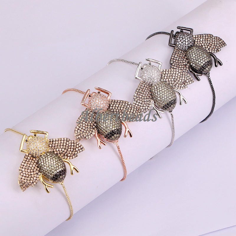 AZYZ182-8338 CZ Insect Bee Charm Connector, Micro Pave