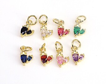 20PCS, Gold Plated Colorful Small Heart Pendant, CZ Micro Pave Heart Charm Necklace for DIY Jewelry Making Supply
