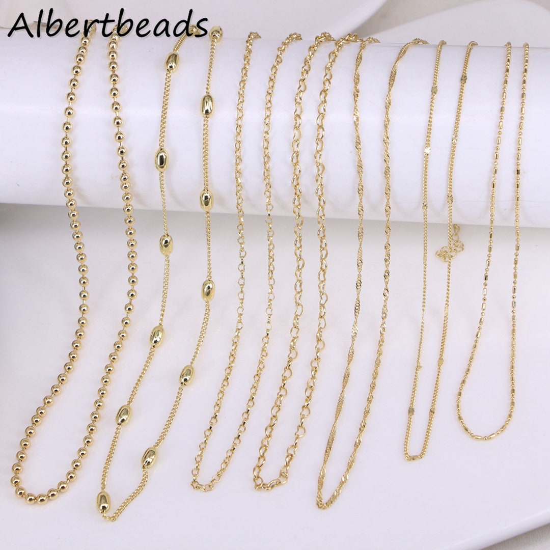 Uxcell 5m/16 Feet Faux Pearl Beading Chain With Spool, 3mm Brass Chain Link For Jewelry Making Style 1 Light Gold