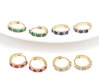 5 Pairs, Colorful Crystal Zircon Hoop Earring, 15mm Hoop Earrings, CZ Earrings Accessories, Dainty Hoop Earrings