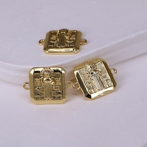 10 Uds., conectores dorados de la Virgen María, conector de abalorio de eslabón cuadrado, cuentas de pulsera de joyería religiosa medallón