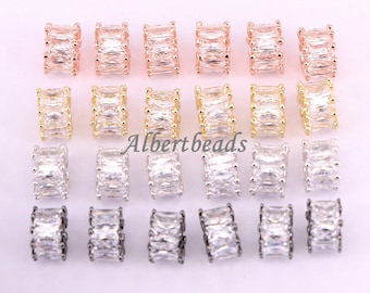 A342-8128 Mix Color Clear Crystal Zirconia Cylinder Tube Beads, Loose Beads, Pendant Beads, Findings, 10PCS