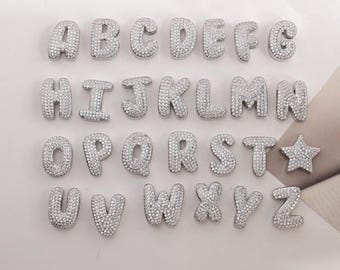 5-26pcs, Micro-Pave Initial Letter Connector, Silver Color Zircon Alphabet Charm, DIY Bracelet Necklace Accessories