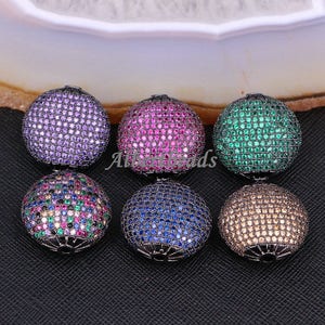 A183-9982 Fashion Round Copper Micro Pave Cubic Zirconia CZ Charm Metal Beads DIY Jewelry Bracelet Flat Disco Balls 5PCS