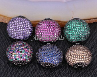 A183-9982 Moda Redonda De Cobre Micro Pave Cubic Zirconia CZ Encanto Metal Abalorios DIY Joyería Pulsera Flat Disco Balls 5PCS