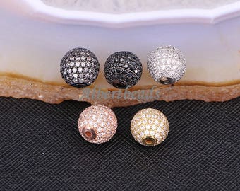 A183-9774 Micro Pave White / Black Cubic Zirconia Disco Ball Round Beads Jewelry Making DIY Bracelet Necklaces, 10PCS