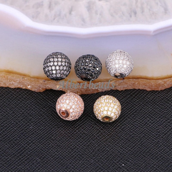 A183-9774 Micro Pave White / Black Cubic Zirconia Disco Ball Round Beads Jewelry Making DIY Bracelet Necklaces, 10PCS