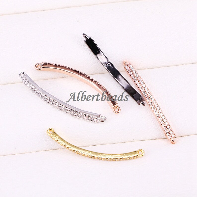 AZYZ298-2394 Tiny Cubic Zirconia Crystal Adjustable CZ Zircon Curved Bar Bracelet Beadss for Women or Girls Jewelry DIY Findings 10PCS