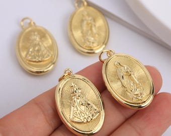 5-10pcs, Gold Plated Virgin Mary Pendant,Religious Pendant, Virgin Mary Our Lady of the Valley Pendant DIY Necklace Jewelry Making 20x40mm