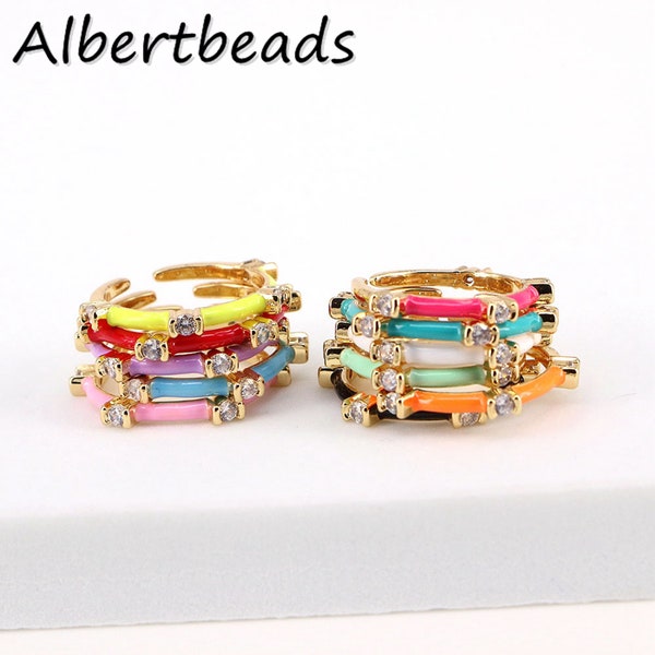 5PCS, Enamel Stack Ring Colorful Enamel Stackable Ring with Crystals Multicolor Rainbow Ring Band