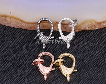 Cubic Zirconia Paved Copper Lobster Clasp, 13 * 23 mm, Pave CZ Clasp Bracelets / Necklaces Jewelry Findings 10PCS