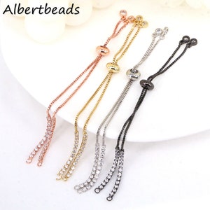 20PCS, Half Finished Slide Chain Bracelet, Sliding Adjustable Bracelet, Crystal Zirconia Tennis Chain With Slider Stopper Bead, Accessory