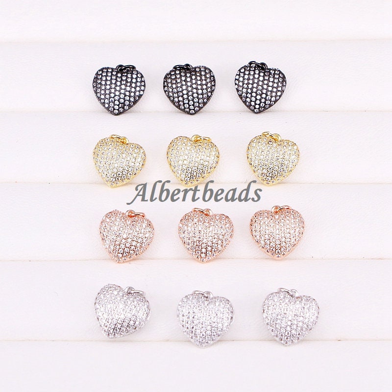 AZYZ296-9911 Micro Pave CZ Full Stone Heart Copper Charms AZYZ296-9911 Micro Pave CZ Full Stone Heart Copper Charms