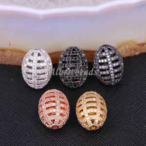A183-9379 Micro Pave CZ Hollow Oval beads For Bracelet Necklace Jewelry Making Spacer Metal Copper Beads Findings 5PCS