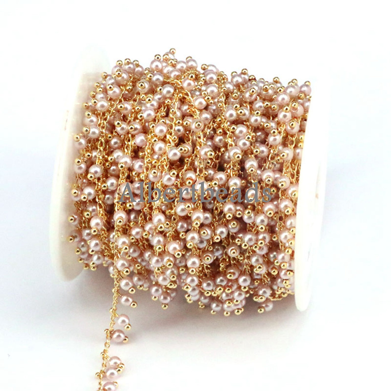5 Meters, Pearl Shell Beaded Chains for Necklace Bracelet, 4mm Pink ...