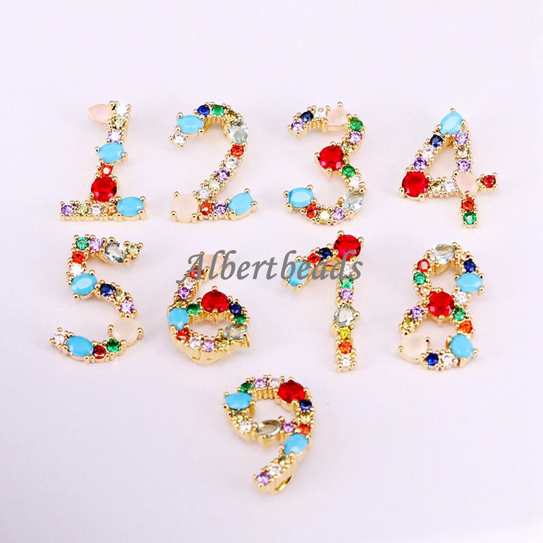 Micro Pave CZ Numbering Pendant Charms Pave Numbers Findings Number 0-9 charms 10PCS A338-9085 CZ Number Letter Charms