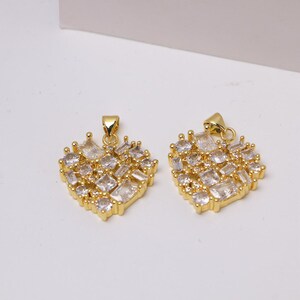 10pcs, Fashion Heart Pendant Jewelry Accessories, 18K Gold Copper Micro Pave CZ Zircon Heart Shape Necklace Pendant, For DIY Jewelry Making