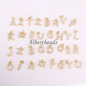 26PCS, Moda Micro Pave Cubic Zirconia Colgantes Encantos para Collares Pendientes Diy Cobre CZ L etter Hallazgos de Joyería