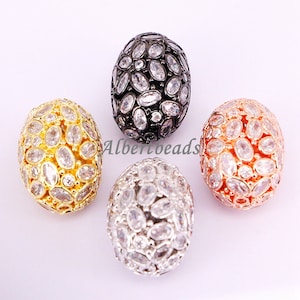 AZYZ323-9043 Oval Beads, Micro Pave Beads, CZ Pave Beads, Pave Spacer Beads, DIY Jewelry, Jewelry Findi ngs, Egg Beads, Pave Beads 5PCS