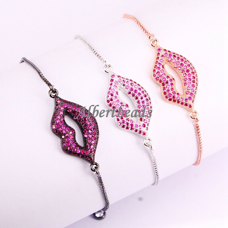 AZYZ333-5428 Unique Design CZ Micro Pave Lip Plated Brass Bead Bracelet Connector Charm Wom en Jewelry 10PCS