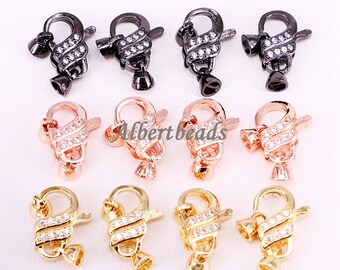 Lobster Clasp 12x24mm - 18K Gold Filled With Cubic Zirconia Micro Pave Hooks
