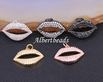 A175-9317 Unique Sexy Lips Shape Zircon Pendant Micro Pave CZ Fashion Ladies Fine Quality Jewelry  Pendant Charms 10PCS