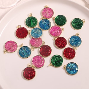 10pcs, Enamel Round Virgin Mary Pendant, Saint Guadalupe Medal, Virgin Mary Necklace Charm, Religious Jewelry Accessories, 19mm