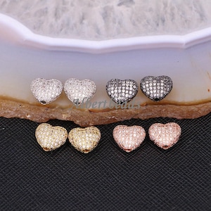A183-9595 Micro Pave CZ Cuentas en forma de corazón para joyería Hacer espaciador Conector Cuentas ajuste Pulsera Collar DIY Cuentas 10PCS