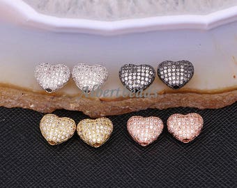 A183-9595 Micro Pave CZ Heart Shape Beads for Jewelry Making Spacer Connector Beads fit Bracelet Necklace DIY Beads 10PCS