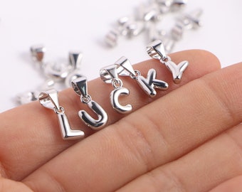 26pcs, Rhodium Plated Balloon Letter Charm, Cute Letter Pendant, Personalized Jewelry, Silver Colored Letter Charm